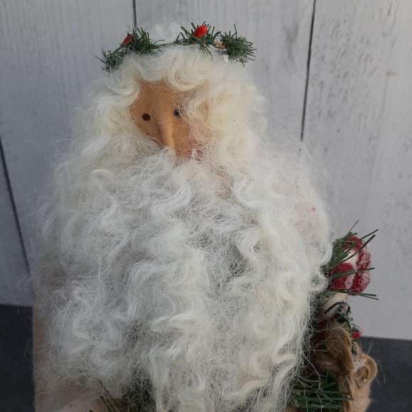 HANDMADE Primitive Santa Claus Doll Country Christmas Decor White - Picture 2 of 10